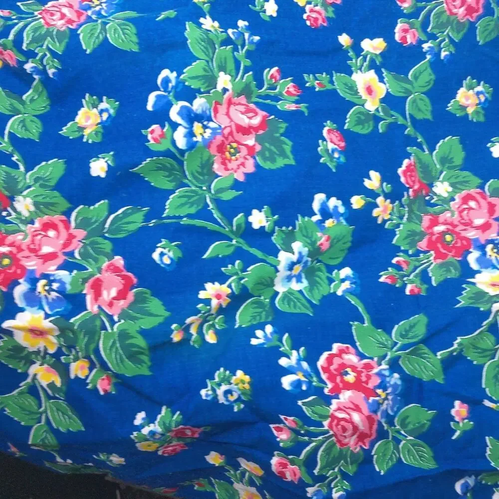 Vintage Martex Blue Floral Roses Twin Fitted Sheet No Iron Percale Cottagecore